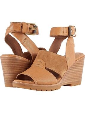 Sorel After Hours Sandal Wedge Strappy in Camel Brown, Sz 9